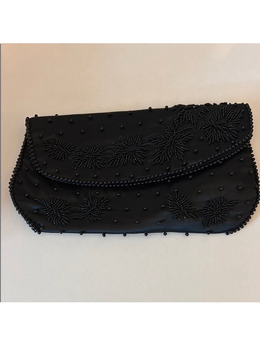 Vintage satin Beaded Clutch evening purse fully lined with flap closure
